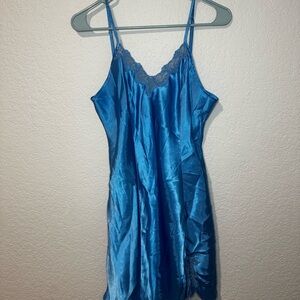 Elegant Blue Satin Nightgown